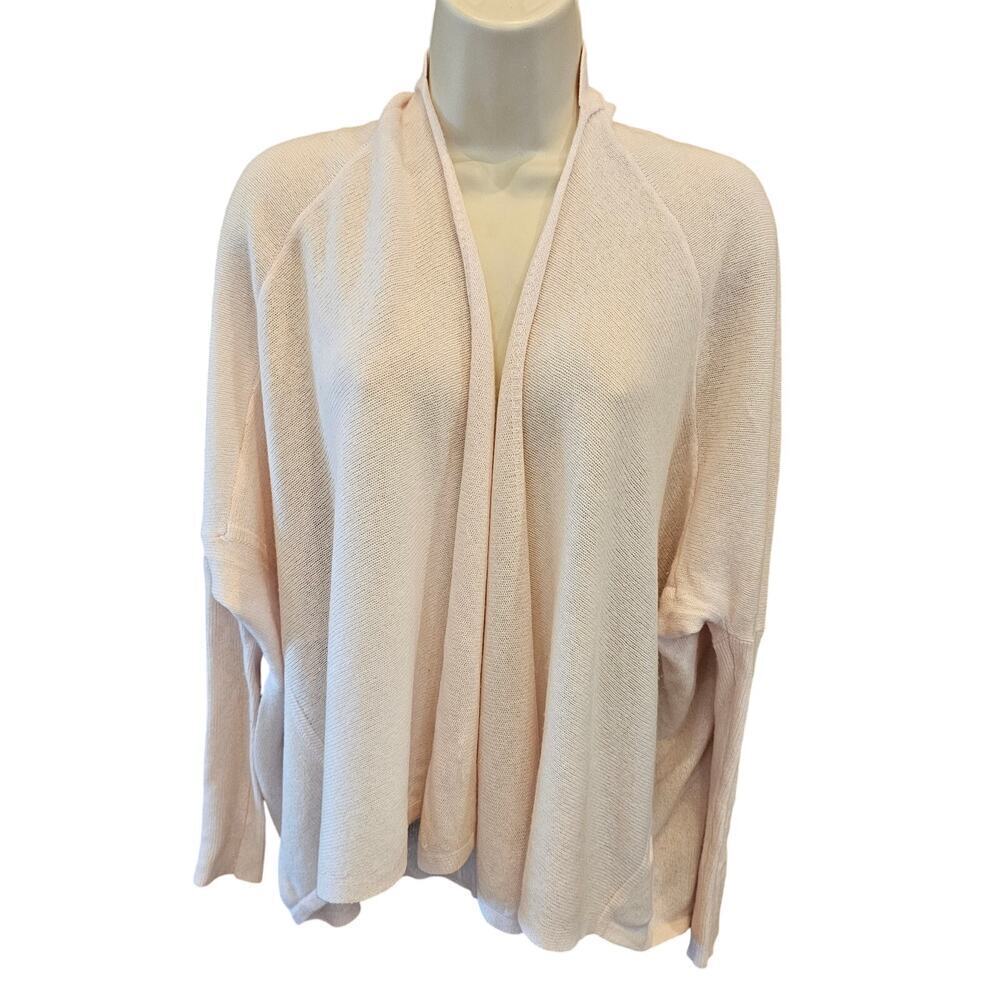 Athleta cozy 100% cashmere light pink soft open flowy cardigan sweater warm S